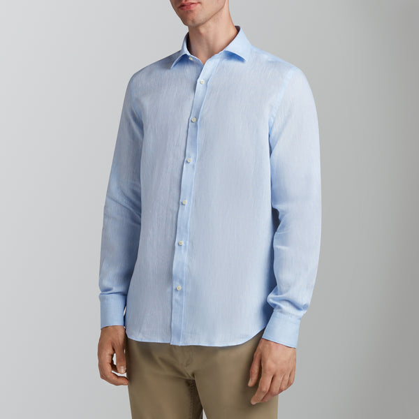 Yarn-dyed linen light blue shirt