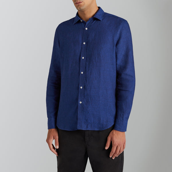 Yarn-dyed linen navy shirt - 2024