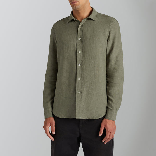 Yarn-dyed linen green shirt - 2024