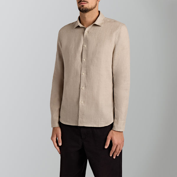 Yarn-dyed linen light brown shirt - 2025
