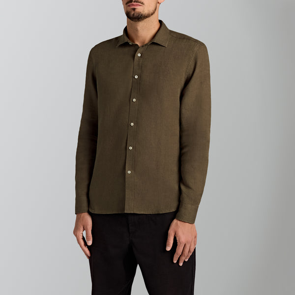 Yarn-dyed linen brown shirt - 2025