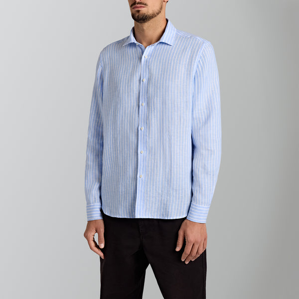 Yarn-dyed linen light blue shirt -lined - 2025