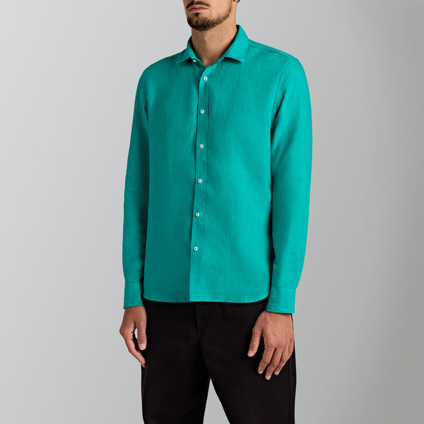 Yarn-dyed linen emerald green shirt - 2025