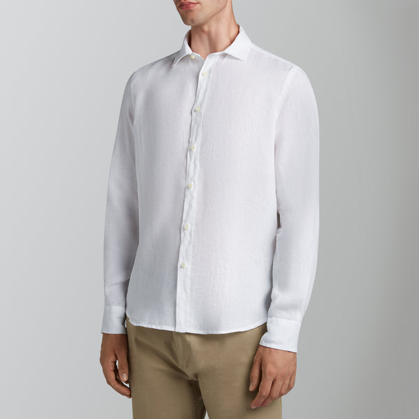 Garment-dyed linen white shirt