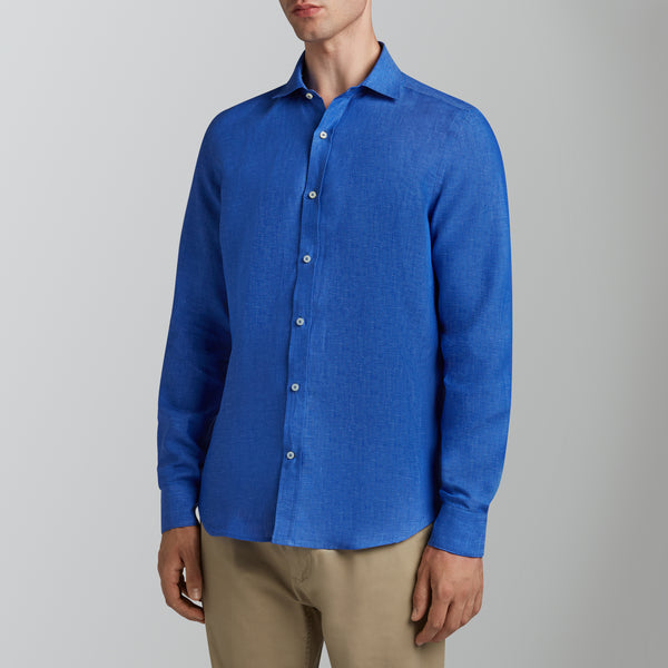 Camicia lino tinto filo azzurro